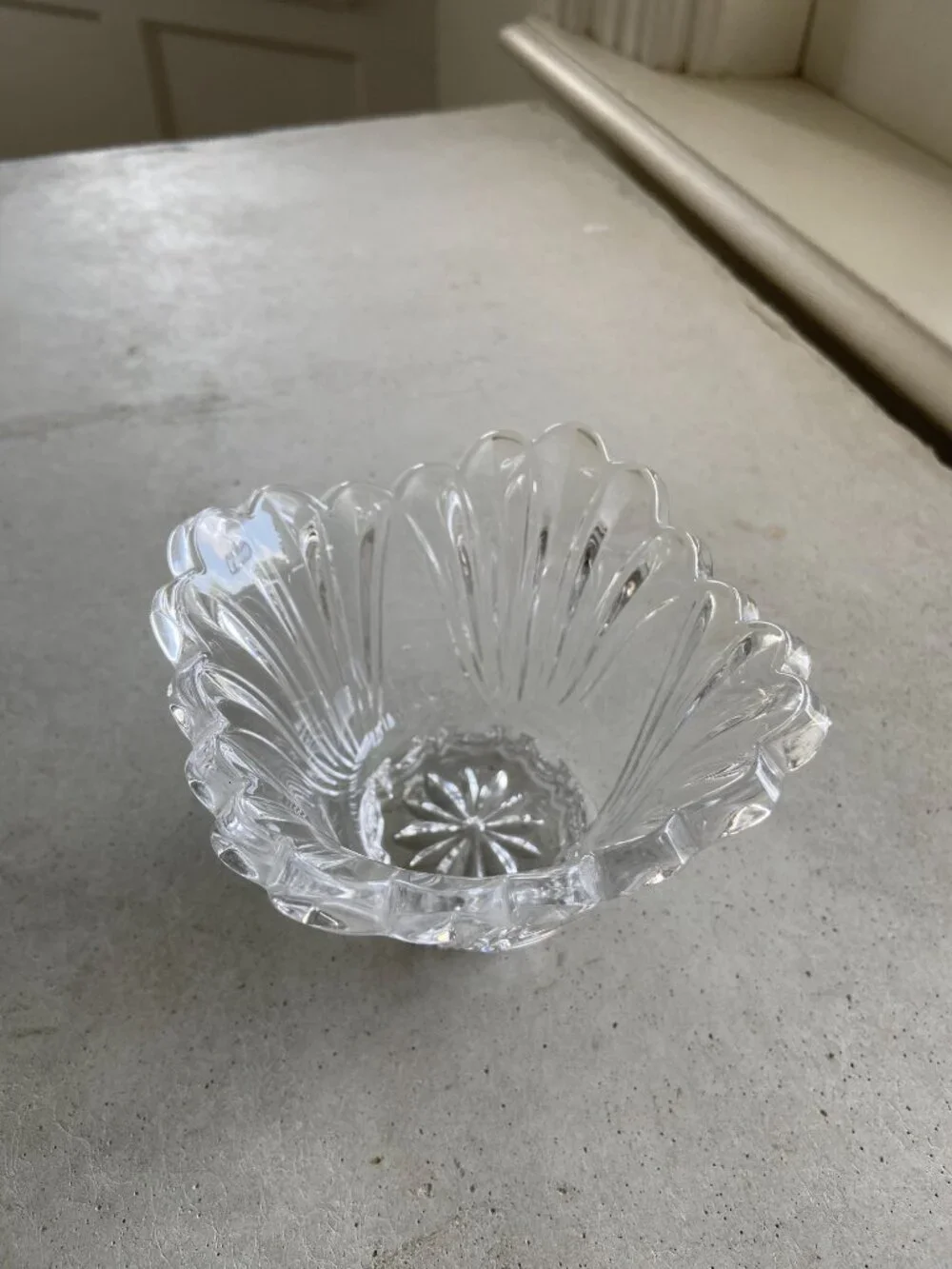 Vintage Clear Glass Tealight Candle Holder Scalloped Fluted Starburst Design